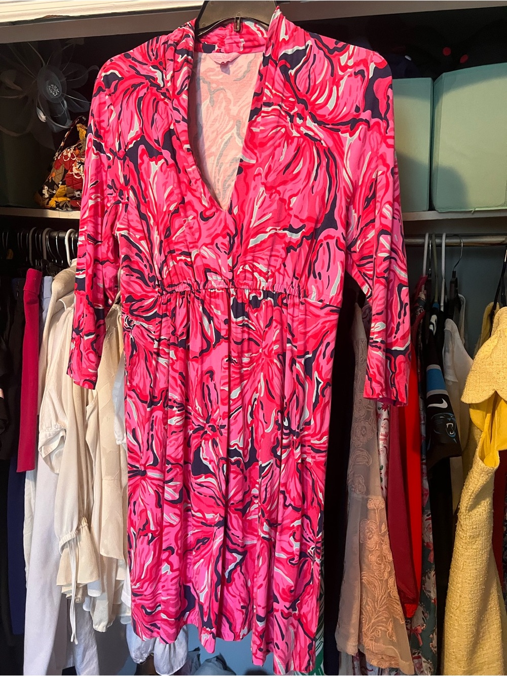 Lilly Pulitzer Pink Multicolor V-Neck Midi Dress